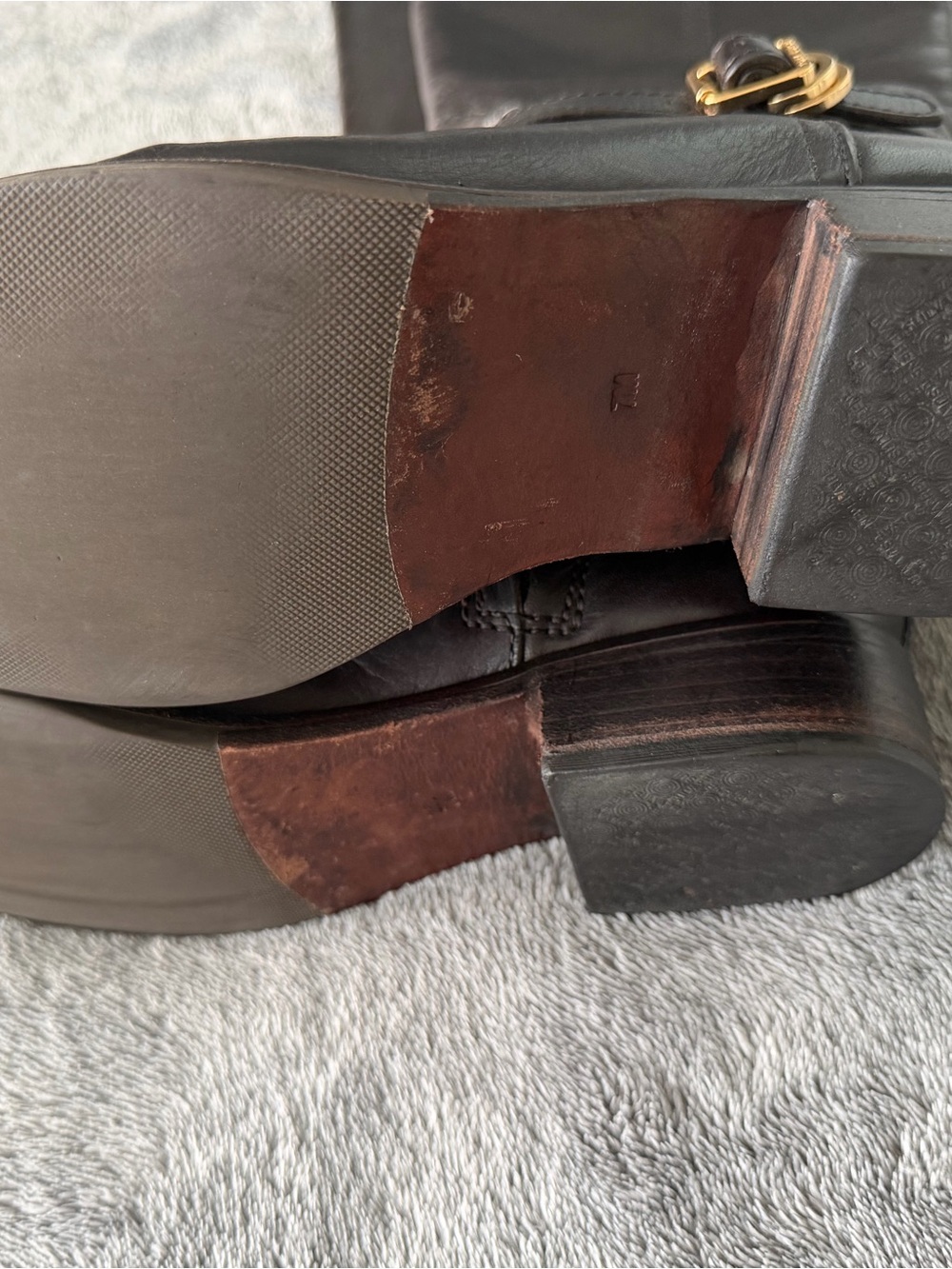 Tory Burch Black Leather Tall Buckle Boots with Gold Logo - Picture 8 of 8